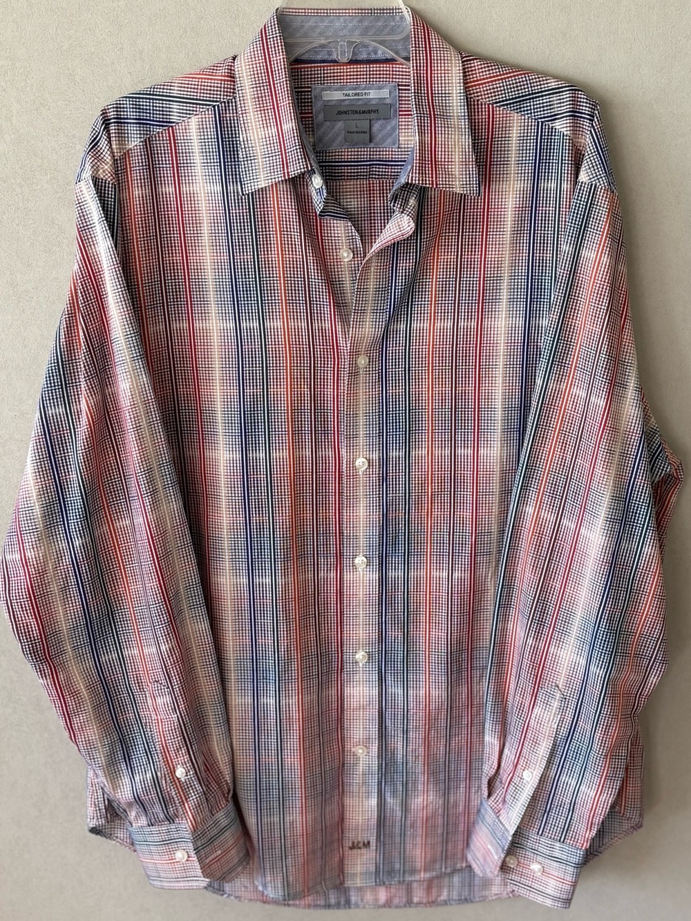 Johnston & Murphy Blue and Red Micro-Plaid Button-Down Shirt size large
